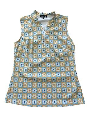Bad Birdie Sleeveless Floral Geo Print Top in Yellow & Blue